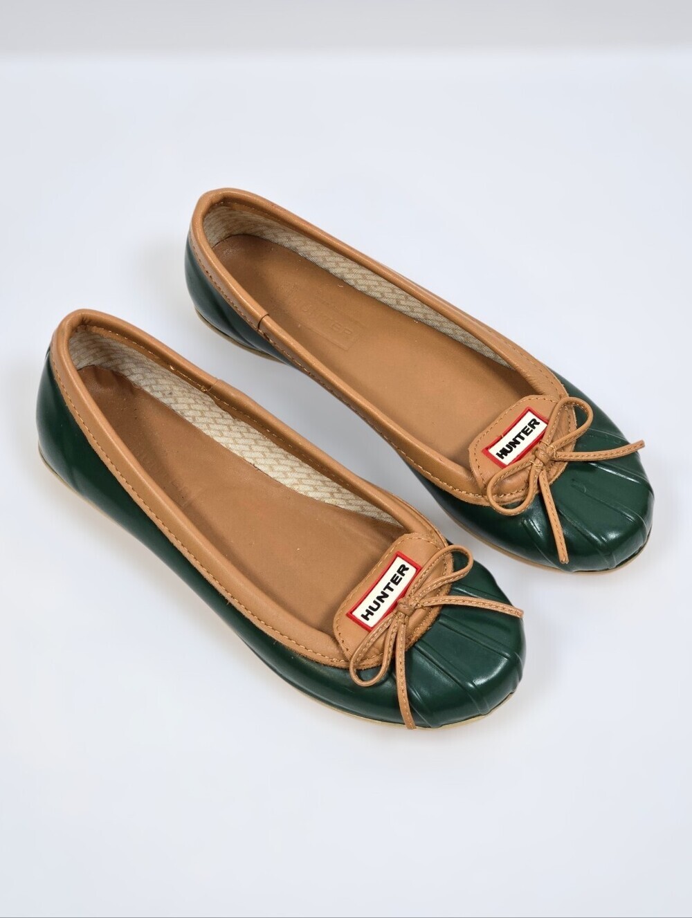 Hunter Jaylen Dark Green Rubber Rain Flat Skimmers Shoes Sz.6 Waterproof Slip On